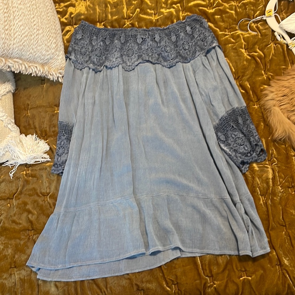 Cute blue off the shoulder dress!!!!